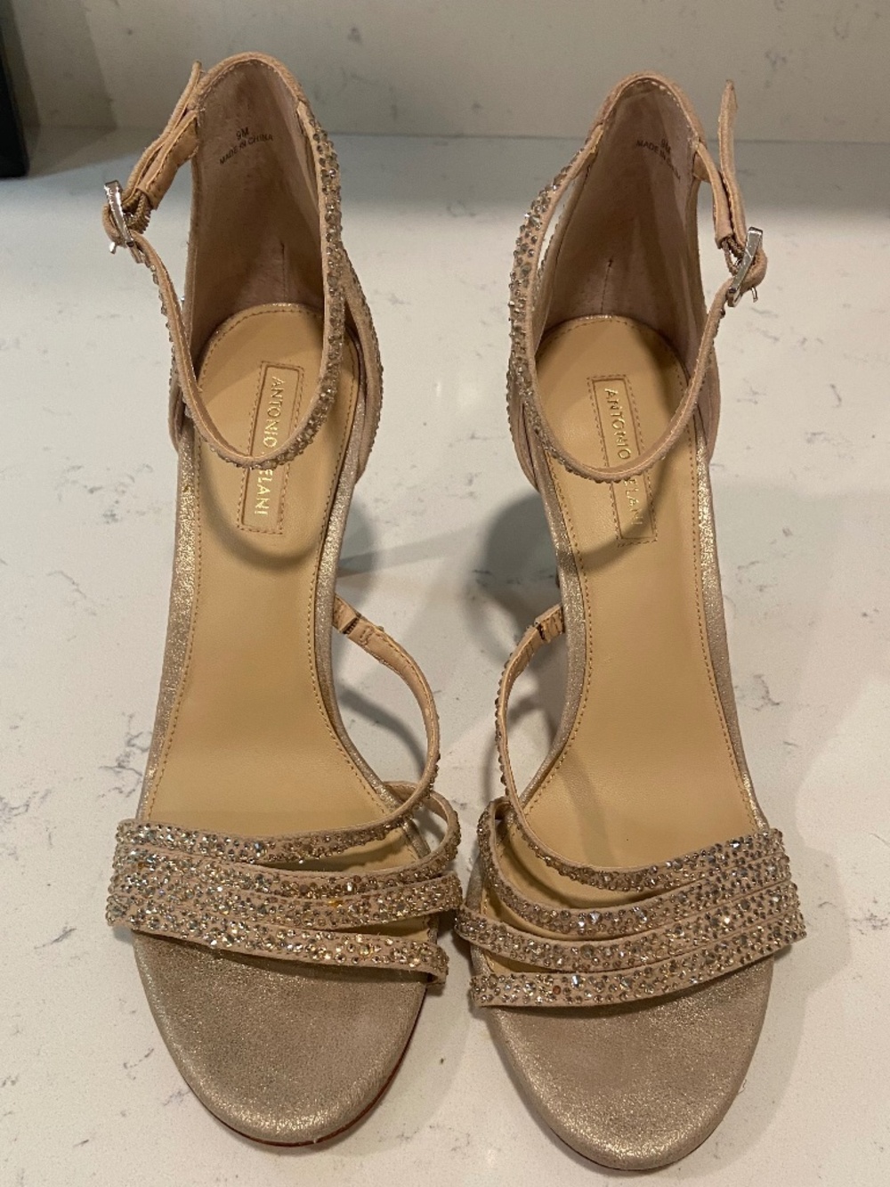 Antonio Melani Goldtone Strap Heels Size 9
